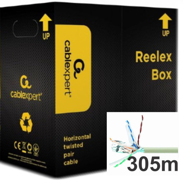 FPC-6260E-SOL *Gembird, FTP cat.6 Indoor, solid 23AWG, 0.57mm PREMIUM CCA kotur pun presek 305m(5503
