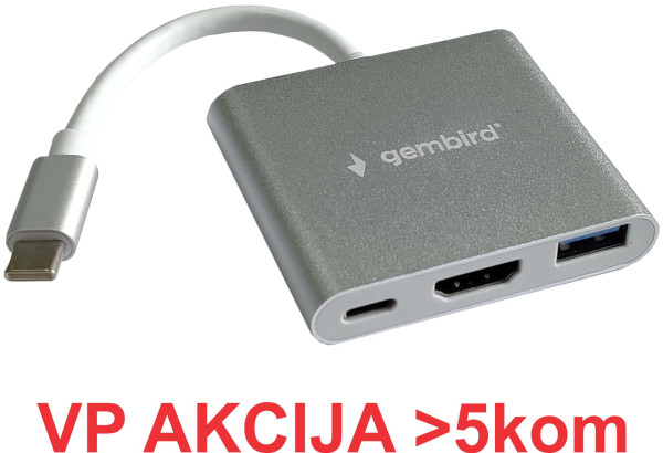 A-CM-HDMIF-05 ** Gembird TYPE-C TO HDMI + USB3.0 + PD ALUMINIUM ( 735)