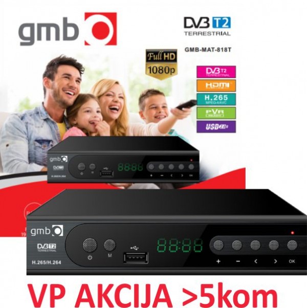GMB-MAT-818T **DVB-T2 SET TOP BOX USB/HDMI/Scart/RF-out, PVR,Full HD, H265, hdmi-kabl,(1311)