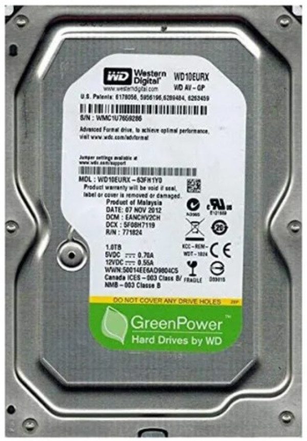 HDD 3.5 * 1TB WD10EURX WD AV-GP Green IntelliPower 64MB SATA3 (3999)